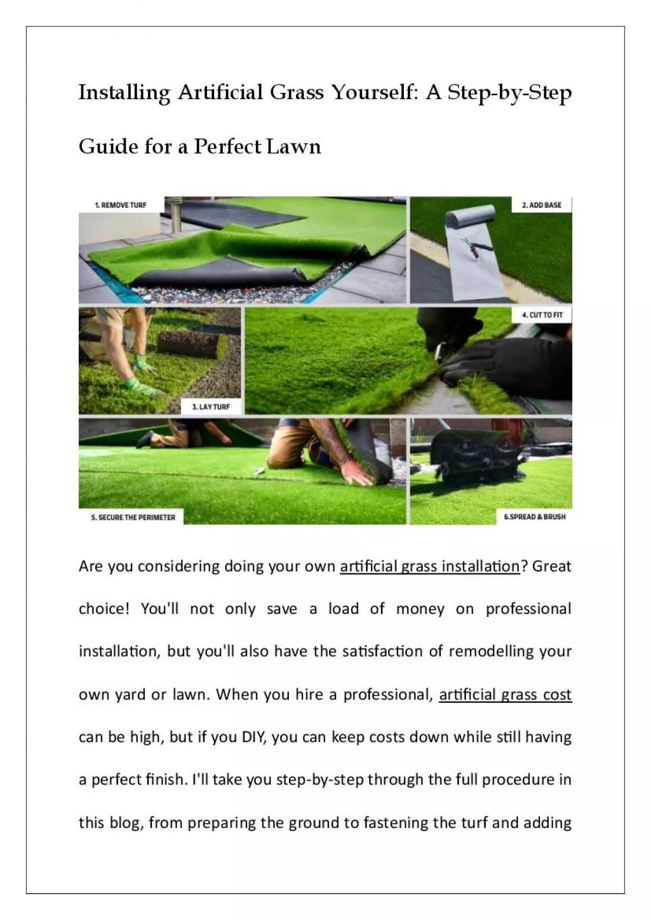 PDF-Installing Artificial Grass Yourself: A Step-by-Step Guide for a Perfect Lawn