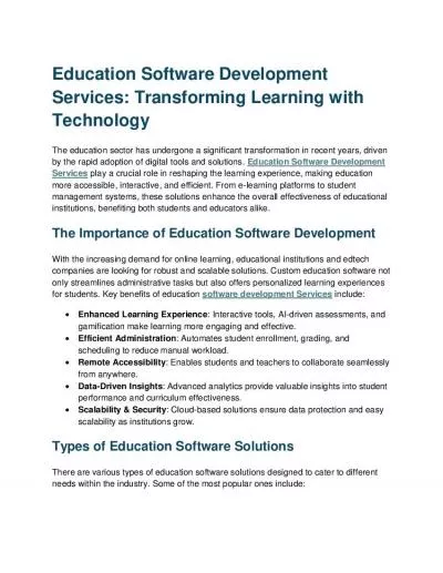 Education Software Development Services: Transforming Learning with Technology