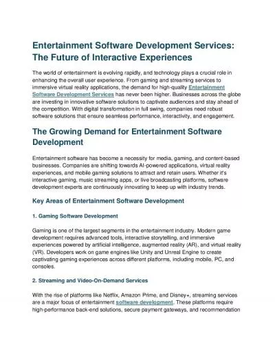 Entertainment Software Development Services: The Future of Interactive Experiences