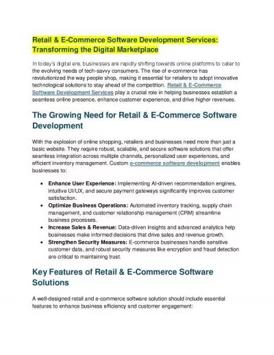 Retail & E-Commerce Software Development Services: Transforming the Digital Marketplace