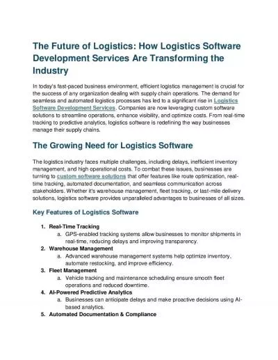 The Future of Logistics: How Logistics Software Development Services Are Transfo