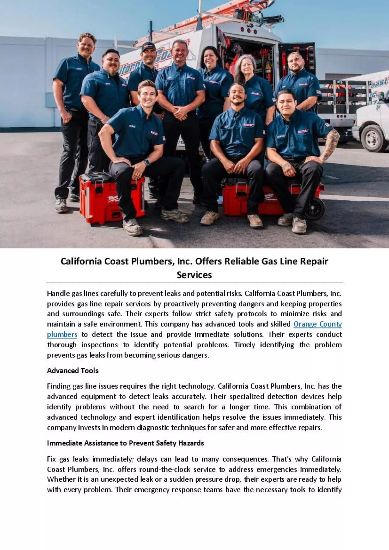 PDF-California Coast Plumbers, Inc. Offers Reliable Gas Line Repair Services