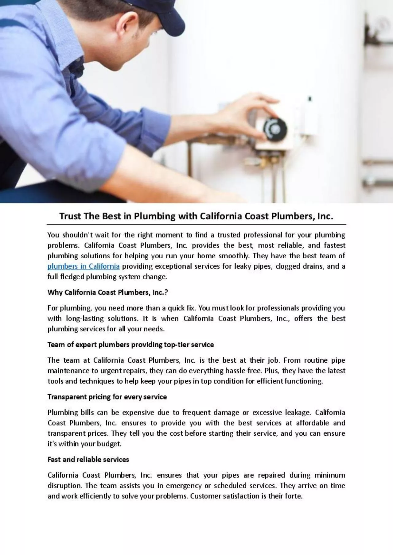 PDF-Trust The Best in Plumbing with California Coast Plumbers, Inc.