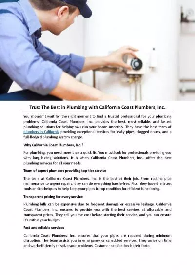 Trust The Best in Plumbing with California Coast Plumbers, Inc.