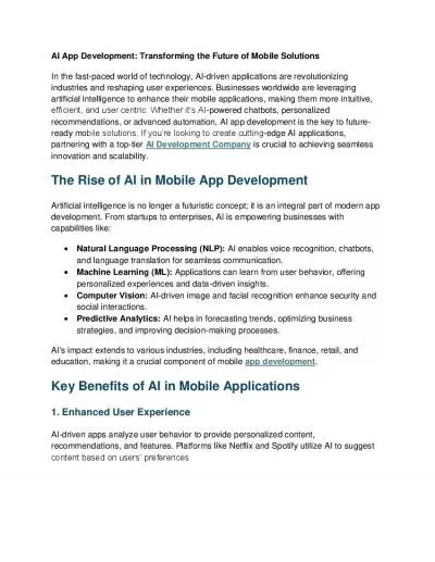 AI App Development: Transforming the Future of Mobile Solutions