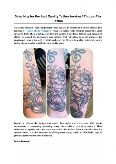 Searching for the Best Quality Tattoo Services? Choose Alla Tattoo