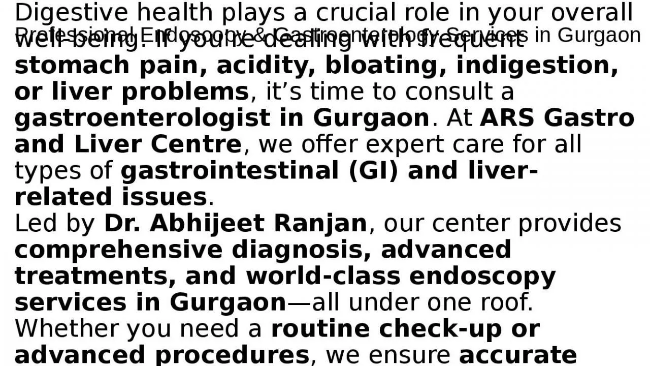 PPT-Trusted Gastroenterology & Endoscopy Care in Gurgaon – ARS Gastro & Liver Centre