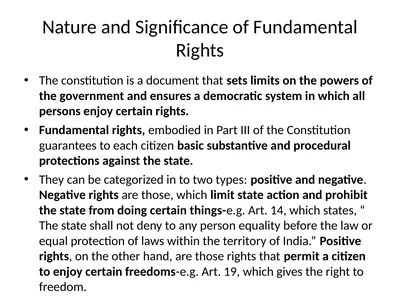 Nature and Significance of Fundamental Rights The