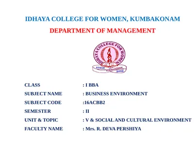 IDHAYA COLLEGE FOR WOMEN, KUMBAKONAM DEPARTMENT OF