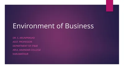 Environment of Business Dr. S. Arunprasad Asst.