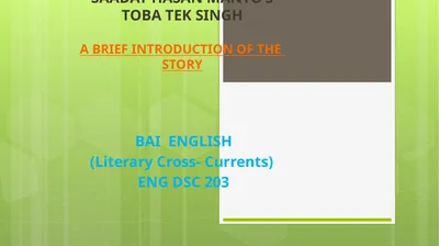SAADAT HASAN MANTO’S TOBA TEK SINGH A BRIEF