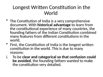 Longest Written Constitution in the World The