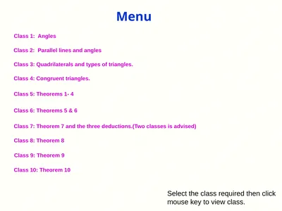 Class 1: Angles Class 2: Parallel lines and angles