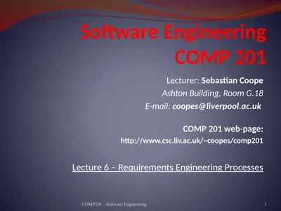 Software Engineering COMP 201 Lecturer: Sebastian