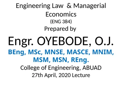 Engineering Law & Managerial Economics (ENG 384)