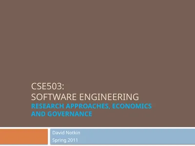 CSE503: Software Engineering Research approaches,