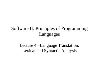 Software II: Principles of Programming Languages