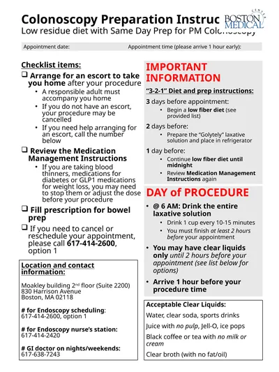 Colonoscopy Preparation Instructions Low residue