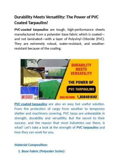 Durability Meets Versatility: The Power of PVC Coated Tarpaulins!