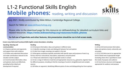 L1-2 Functional Skills English Mobile phones: