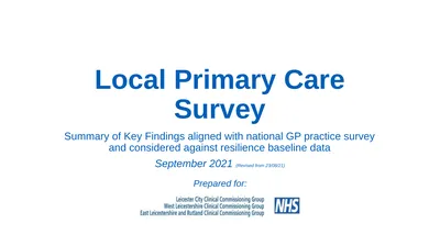 Local Primary Care Survey Summary of Key Findings