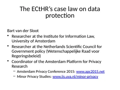 The ECtHR’s case law on data protection Bart van