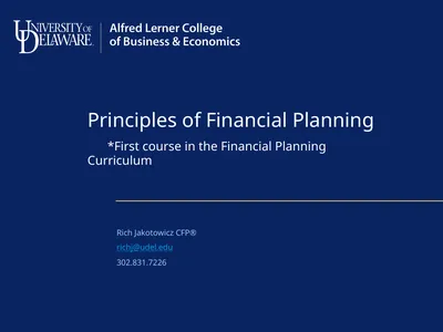 Principles of Financial Planning *First course in