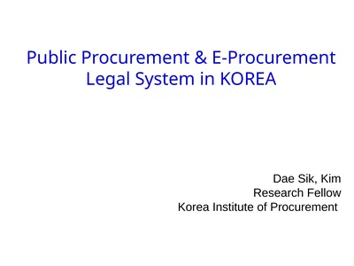 Public Procurement & E-Procurement Legal System in