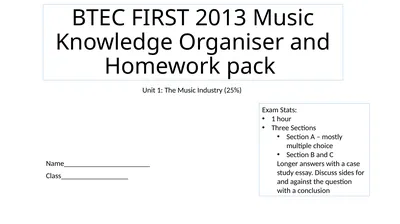 BTEC FIRST 2013 Music Knowledge Organiser and