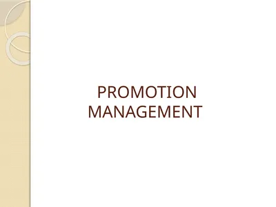 PROMOTION MANAGEMENT Promotion in marketing refers