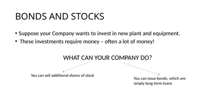 BONDS AND STOCKS Suppose your Company wants to