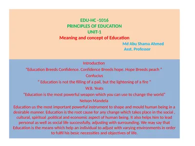 EDU-HC -1016 PRINCIPLES OF EDUCATION UNIT-1