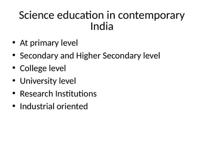 Science education in contemporary India At primary