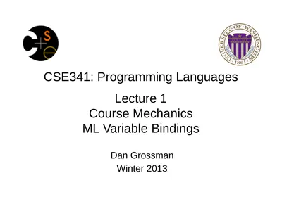 CSE341: Programming Languages Lecture 1 Course