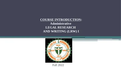 COURSE INTRODUCTION: Administrative LEGAL RESEARCH