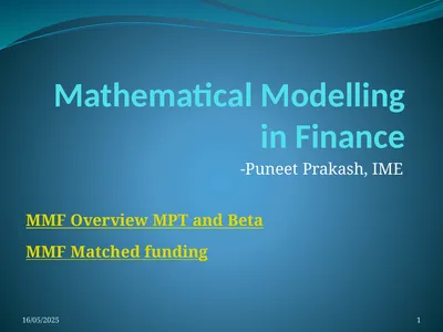 Mathematical Modelling in Finance -Puneet Prakash,