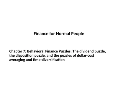Finance for Normal People Chapter 7: Behavioral