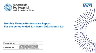 Monthly Finance Performance Report For the period