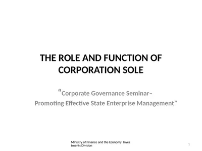 THE ROLE AND FUNCTION OF CORPORATION SOLE