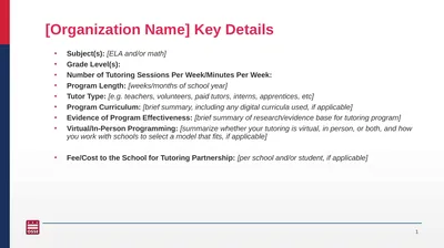 [Organization Name] Key Details Subject(s): [ELA