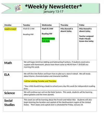 *Weekly Newsletter* January 13-17