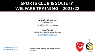 SPORTS CLUB & SOCIETY WELFARE TRAINING – 2021/22