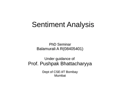 Sentiment Analysis PhD Seminar Balamurali A