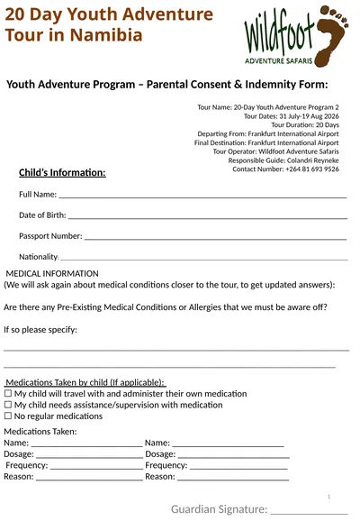Youth Adventure Program – Parental Consent &