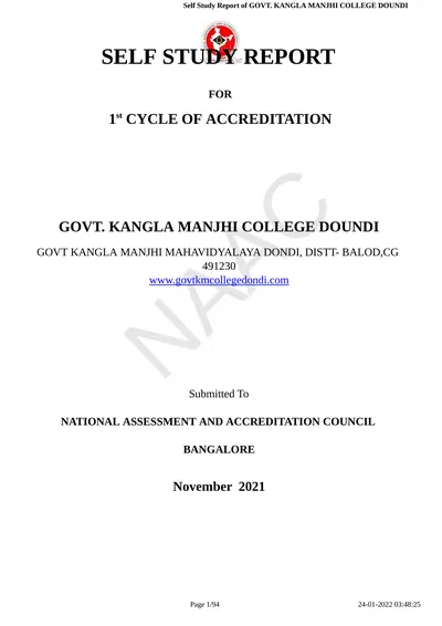 Self Study Report of GOVT. KANGLA MANJHI COLLEGE