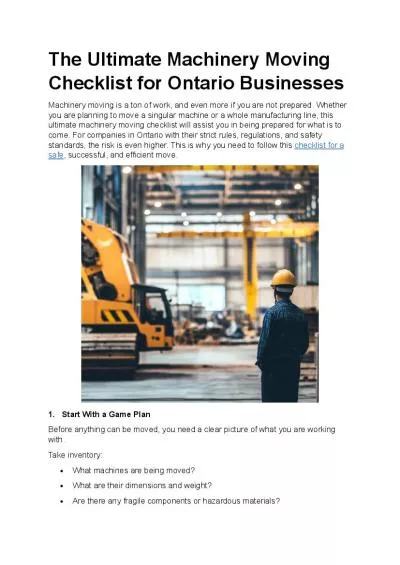 The Ultimate Machinery Moving Checklist for Ontario Businesses