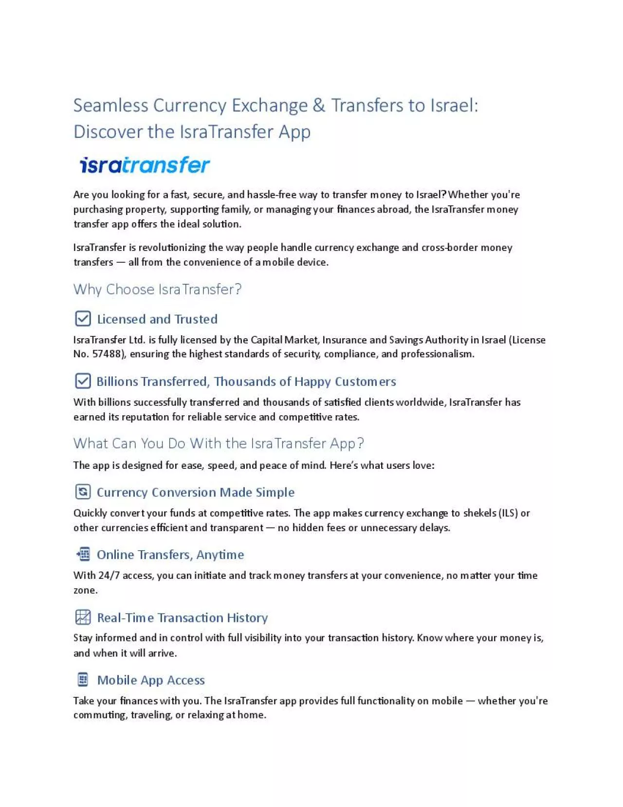 PDF-Seamless Currency Exchange & Transfers to Israel: Discover the IsraTransfer App