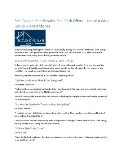 Real People. Real Results. Real Cash Offers – House 4 Cash Group Success Stories
