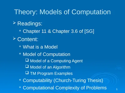 1 Theory: Models of Computation Readings: Chapter