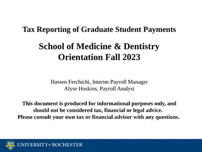 Tax Reporting of Graduate Student Payments School